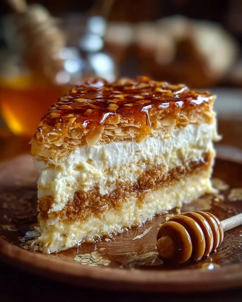 Authentic German Bienenstich cake with cream filling and almond topping