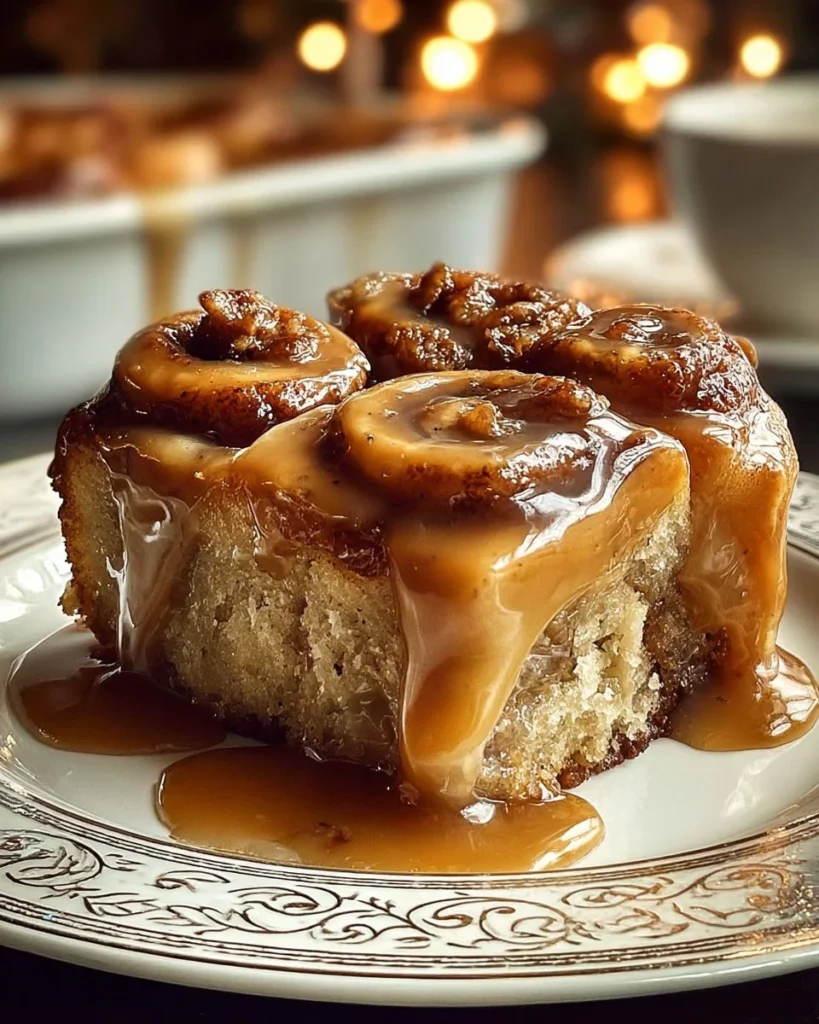 Delicious banana bread cinnamon rolls on a plate, topped with icing.
