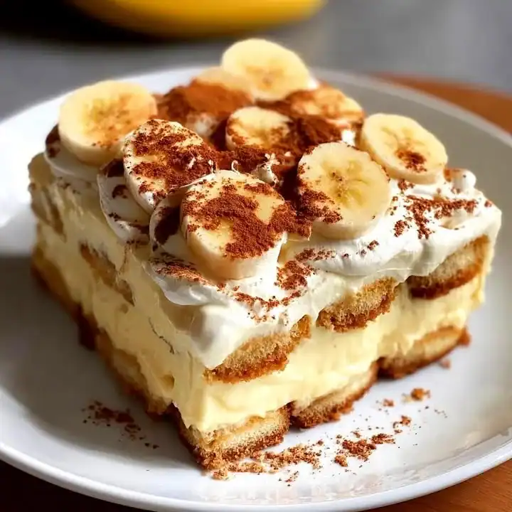 Delicious banana pudding tiramisu dessert with layers of creamy goodness