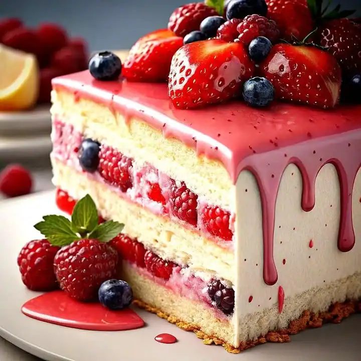 Berry Burst Cream dessert with vibrant berry toppings