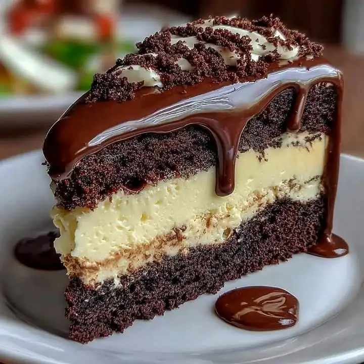 Delicious Chocolate Cheesecake Filled and Ganache Topped Cake