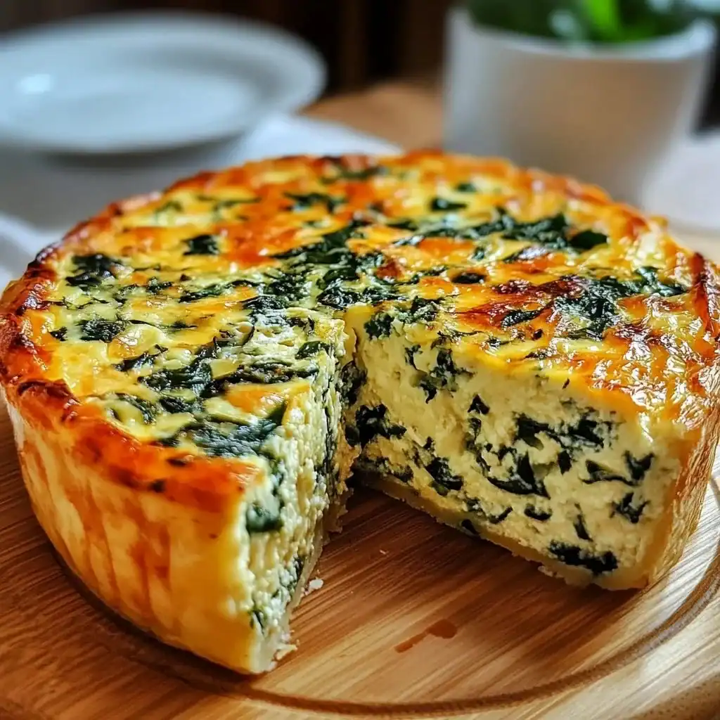 Cottage Cheese and Spinach Crustless Quiche served on a plate