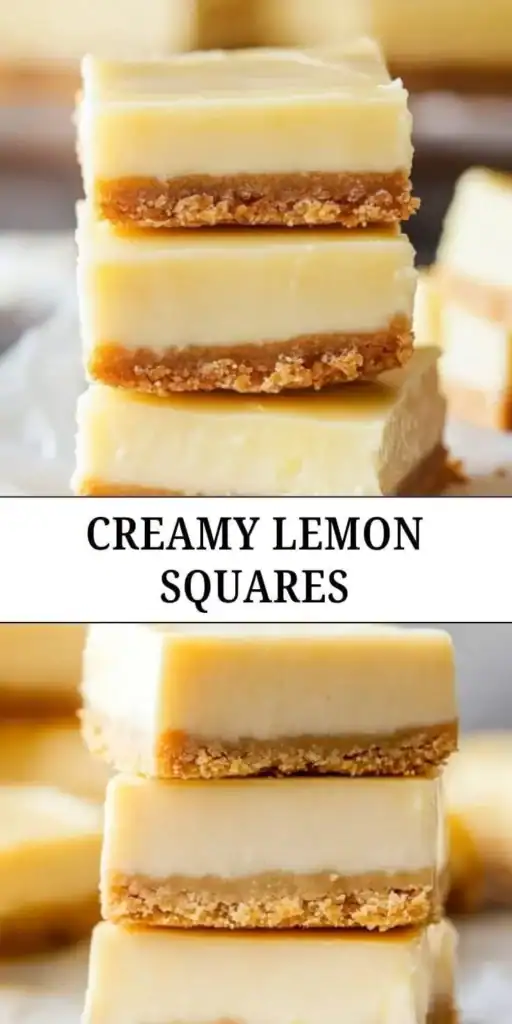 Delicious creamy lemon squares, a perfect dessert with a tangy lemon flavor.