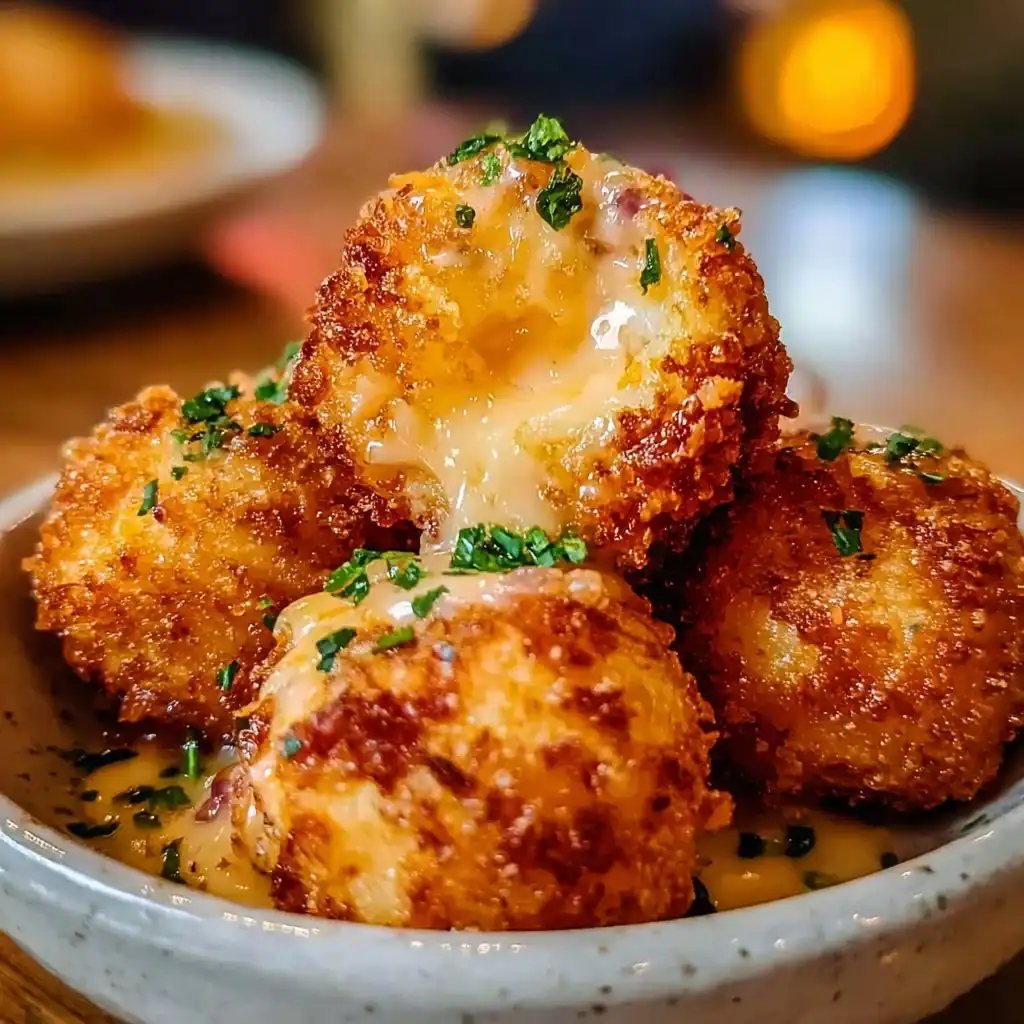 Crispy corn cheese bites served with dipping sauce.