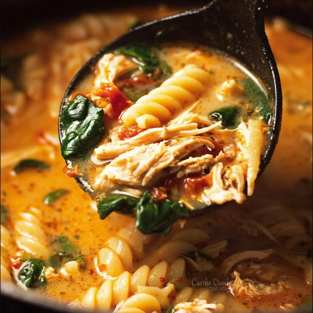 Bowl of delicious Marry Me Chicken Soup garnished with herbs