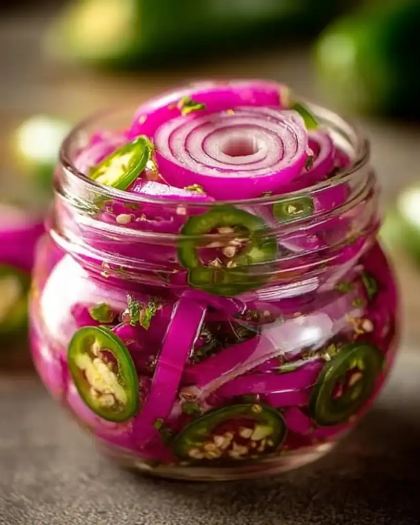 Quick pickled red onions in a jar, ready to enhance your meals