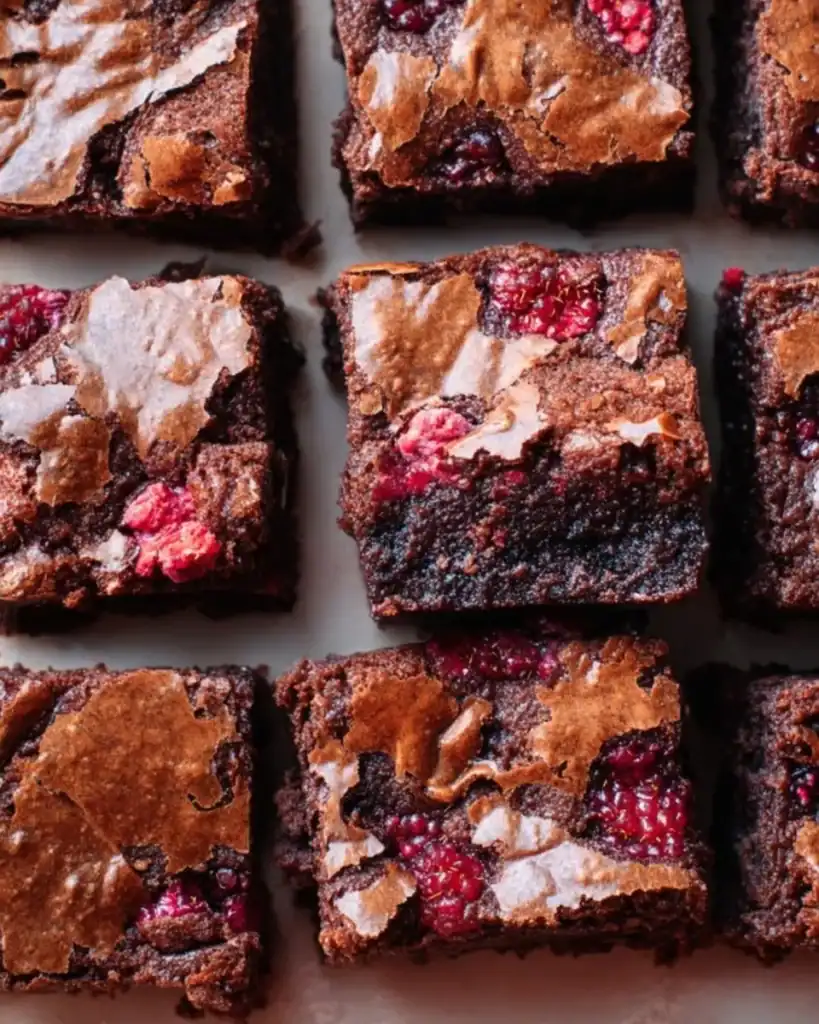 Delicious homemade raspberry brownies with chocolate and fresh raspberries