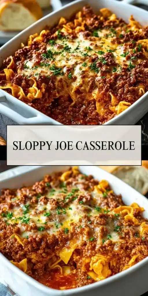 Delicious homemade Sloppy Joe Casserole served in a baking dish
