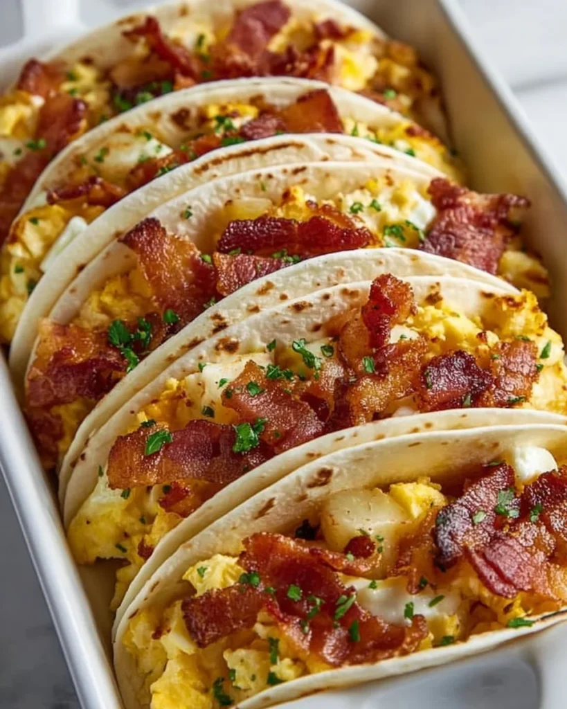 Delicious baked breakfast tacos with eggs, cheese, and vegetables