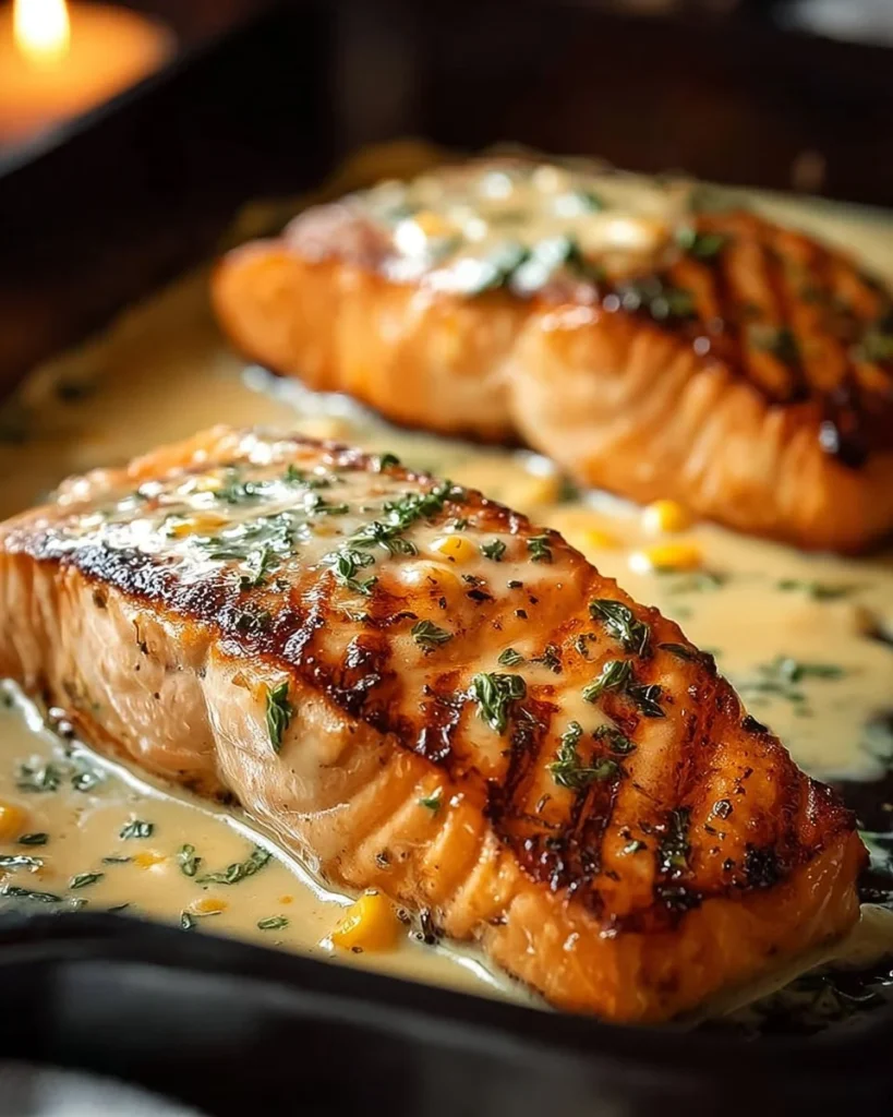 Boursin Baked Salmon topped with creamy herb cheese and baked to perfection