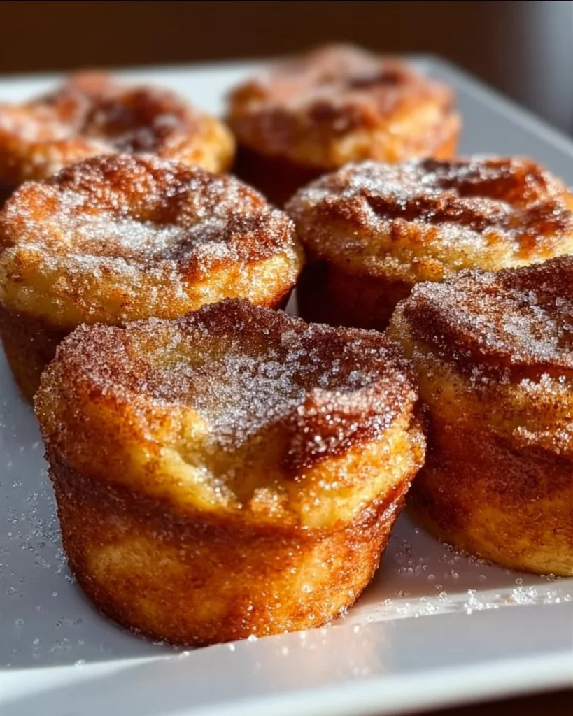 Freshly baked Cinnamon Sugar French Toast Muffins served on a plate