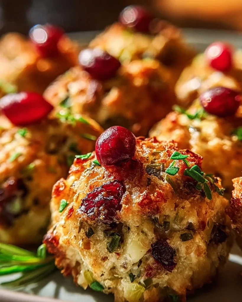 Delicious Cranberry Turkey Stuffing Balls served on a festive platter