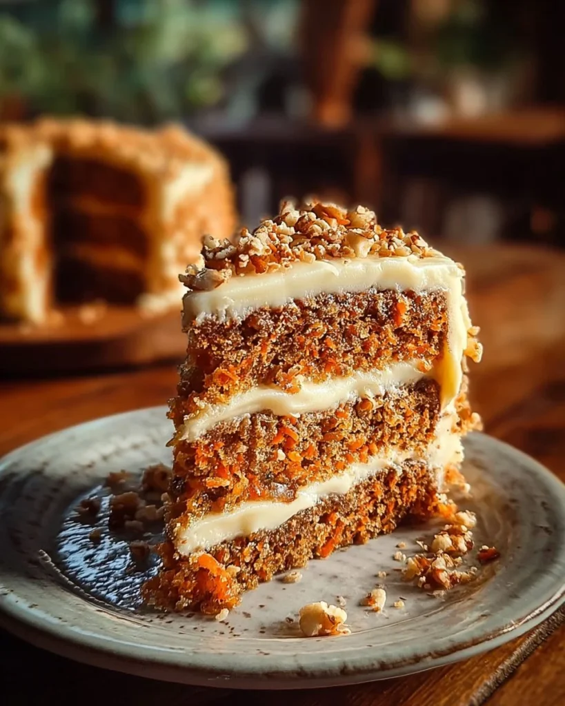 Honeybun Carrot Cake with Cheesecake Filling slice on a plate