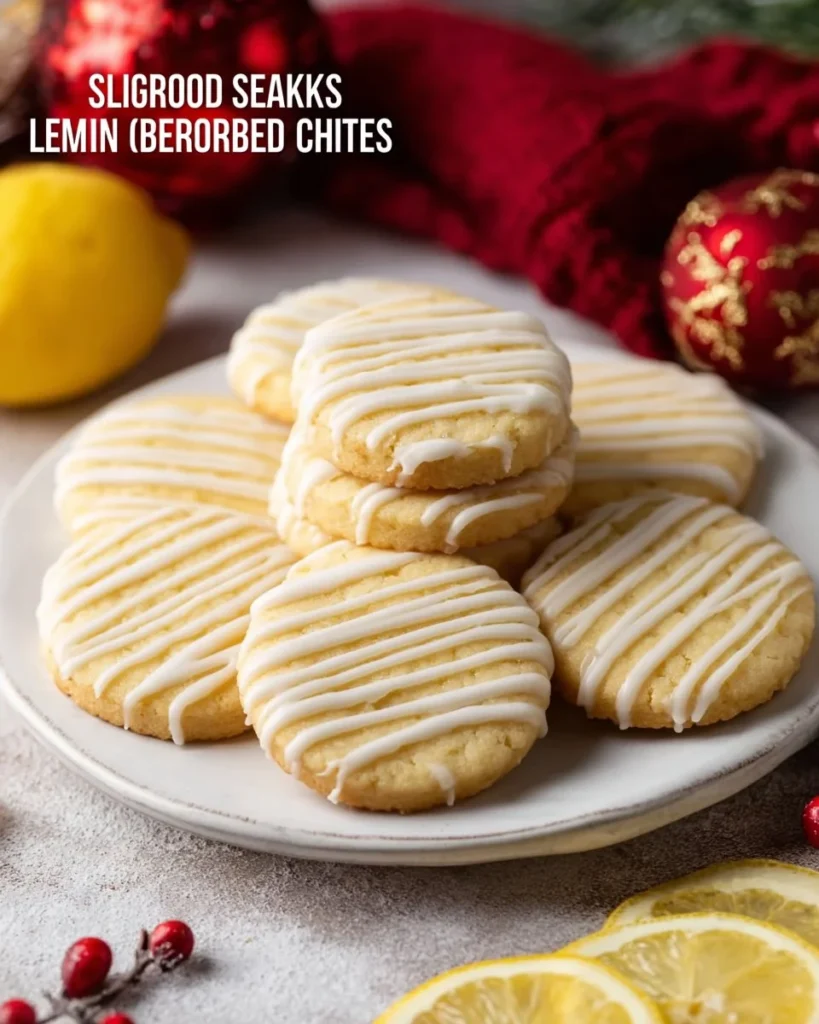 Close-up of lemon glazed shortbread cookies on a plate