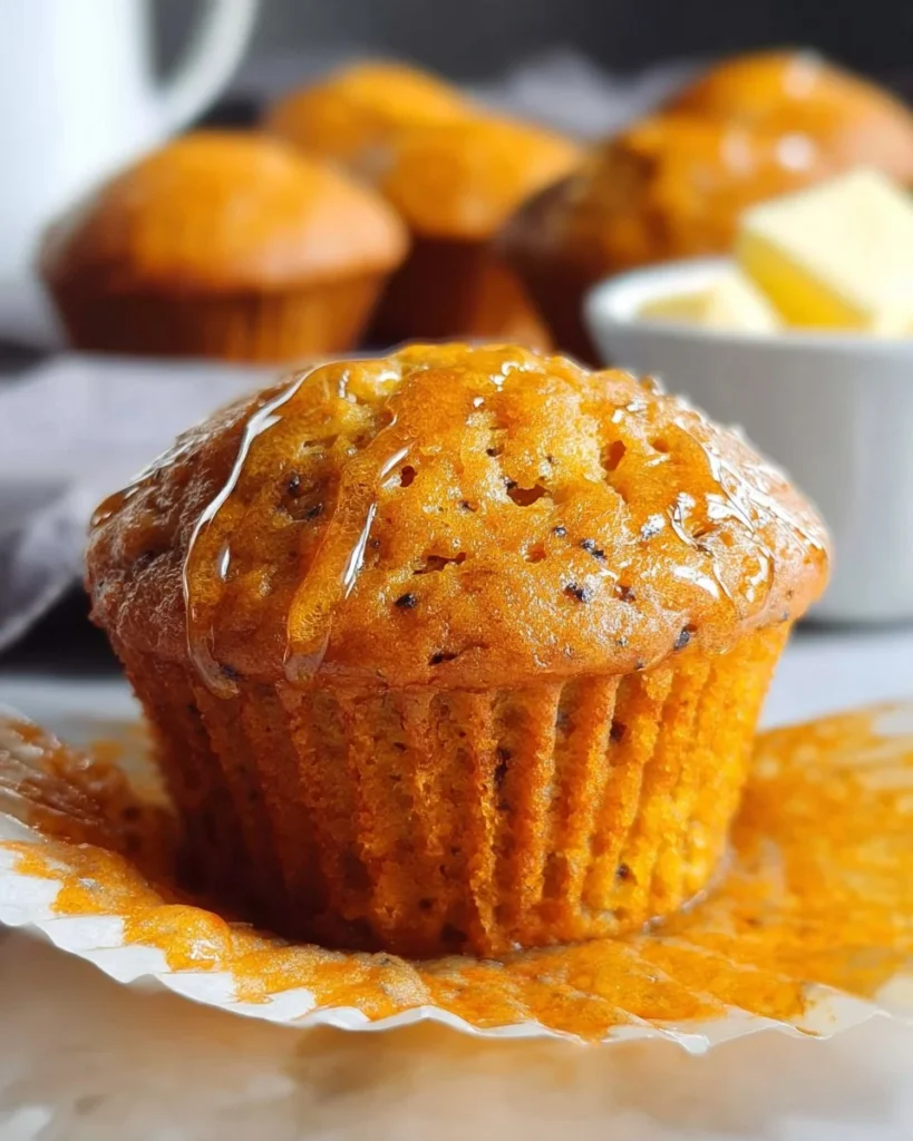 Low-calorie high-protein pumpkin muffins on a wooden table.