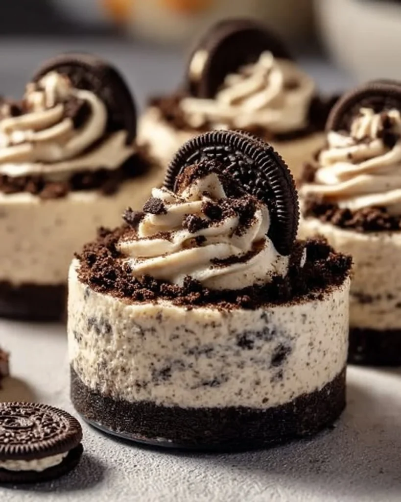 Delicious no-bake Oreo cheesecake topped with crushed Oreos and chocolate drizzle