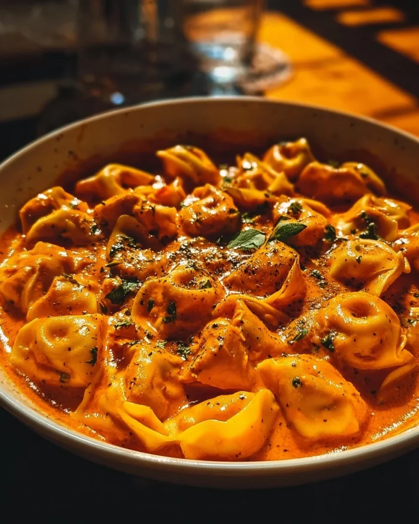 One-Pot Spicy Garlic Butter Chicken Tortellini in a serving bowl.