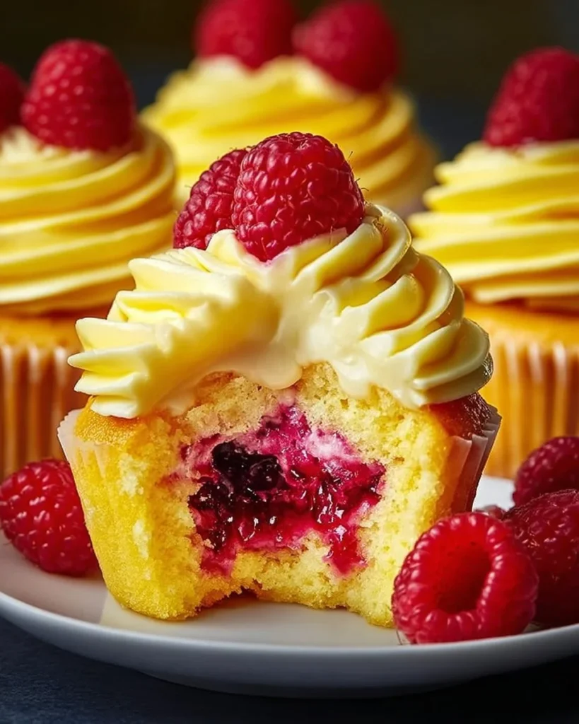 Delicious Raspberry Lemon Cupcakes with vibrant frosting and fresh berries on top