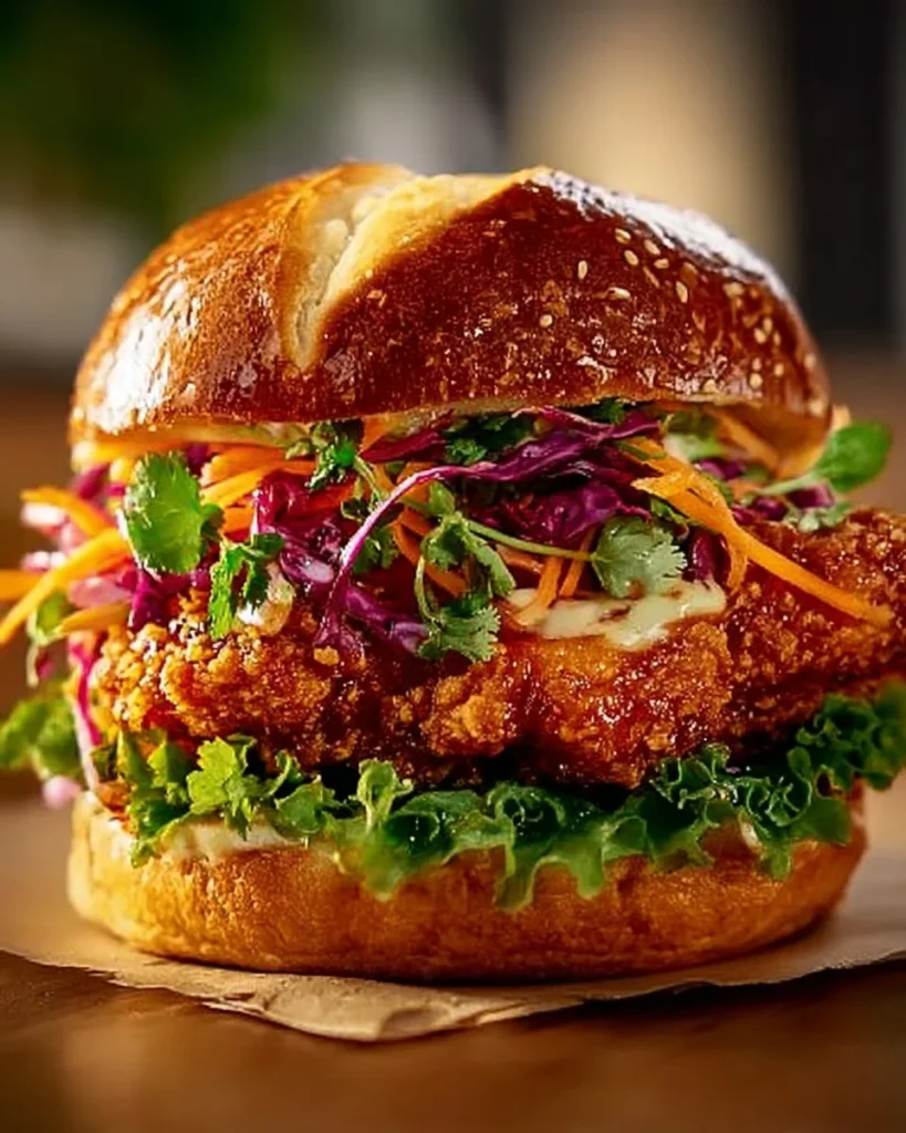 Delicious Thai Fried Chicken Sandwich with fresh ingredients and crispy texture