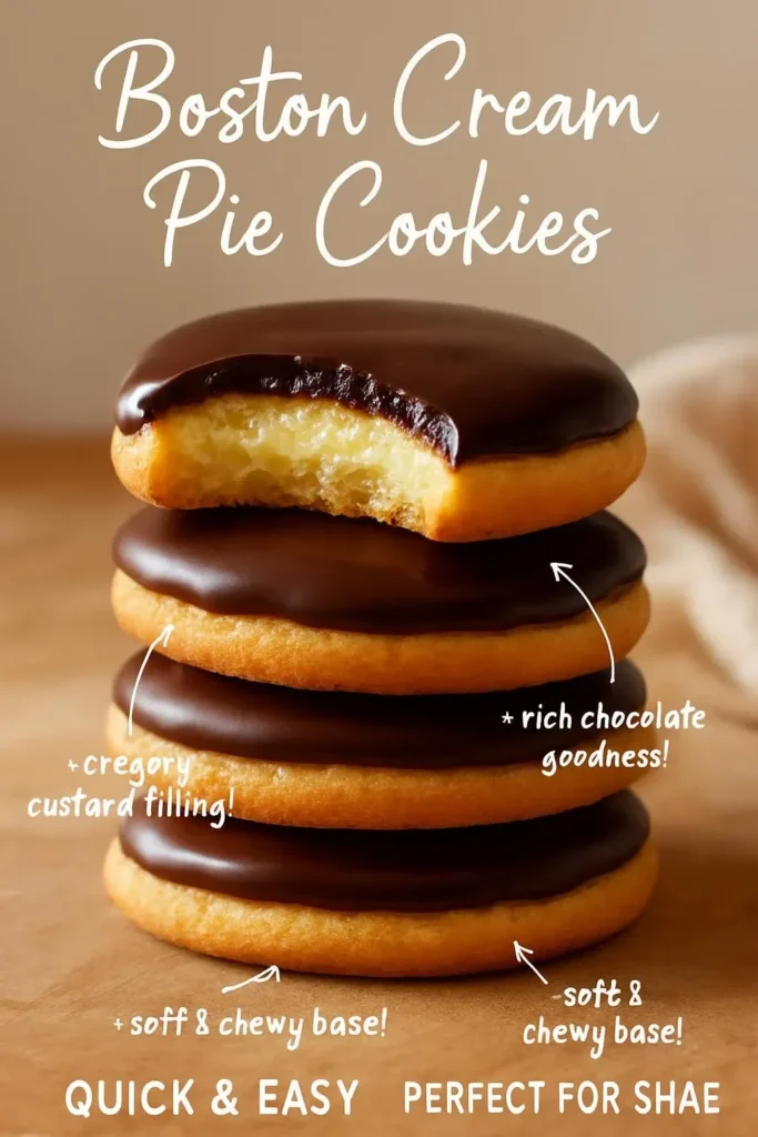Boston Cream Pie Cookies with chocolate glaze and creamy filling on a plate