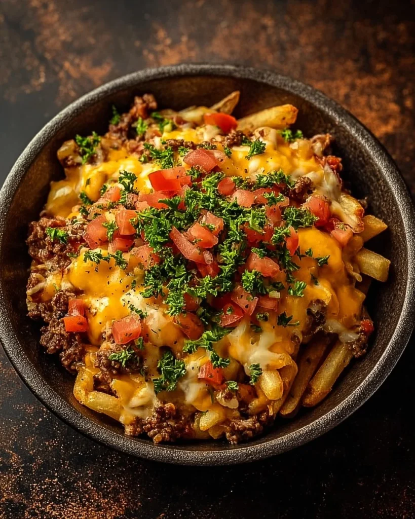 Delicious Cheeseburger French Fry Casserole served in a baking dish