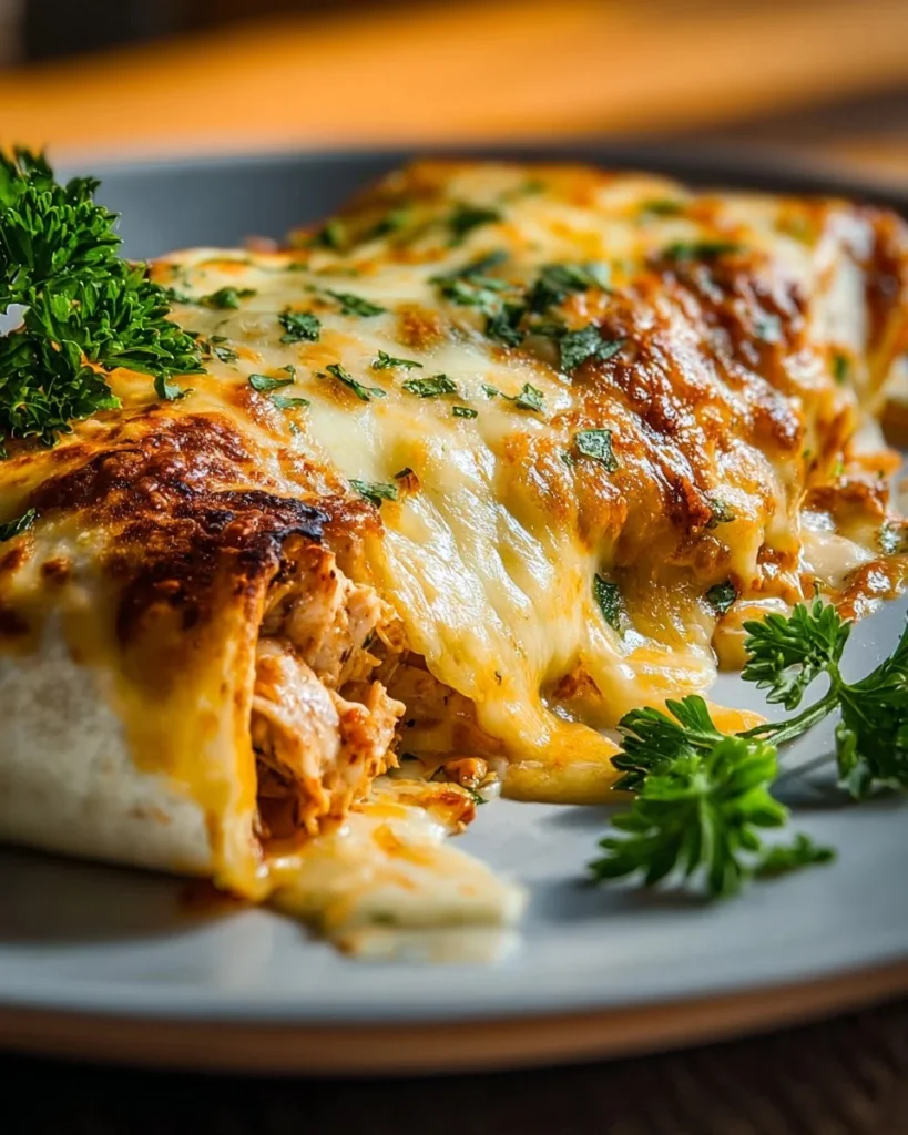 Delicious cheesy garlic chicken wraps ready to be served.