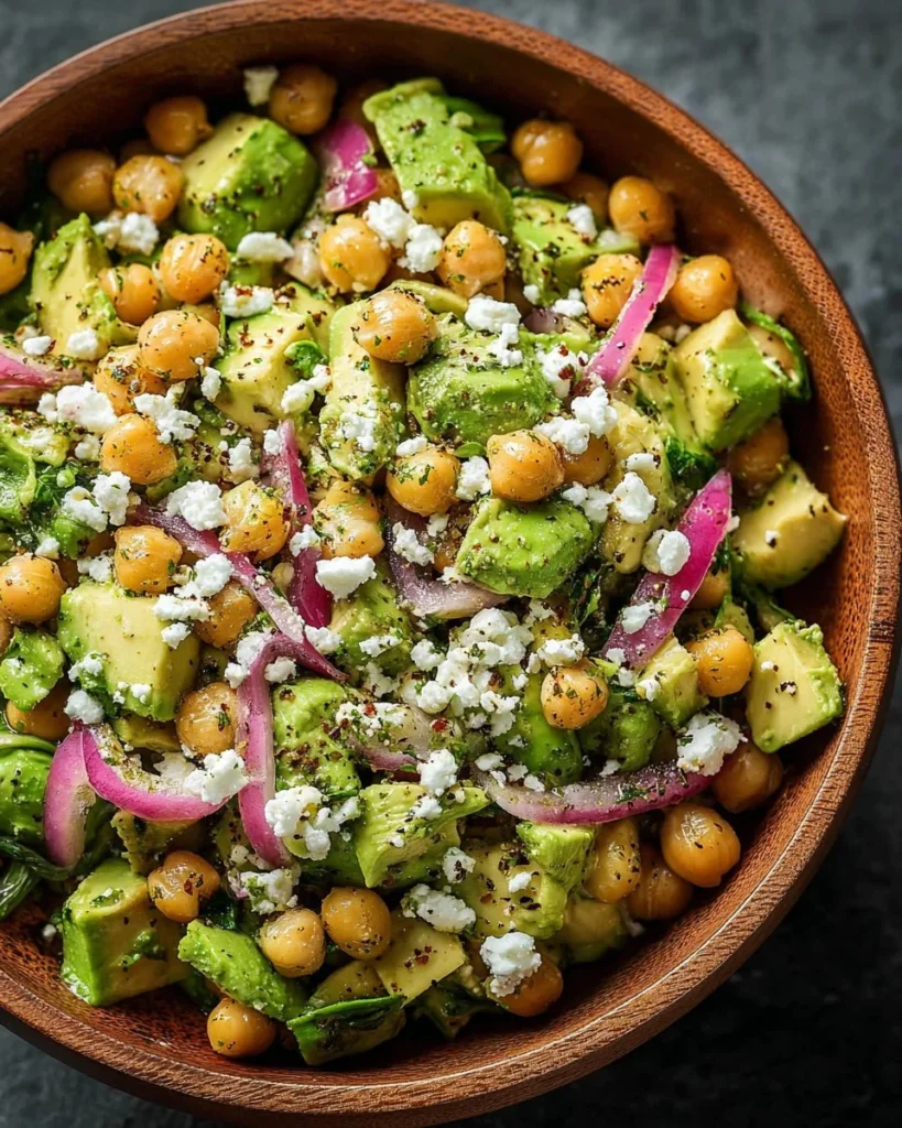 Chickpea Feta Avocado Salad with fresh ingredients