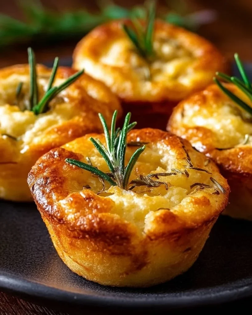 Golden Crust Garlic Rosemary Focaccia Muffins arranged on a rustic plate.