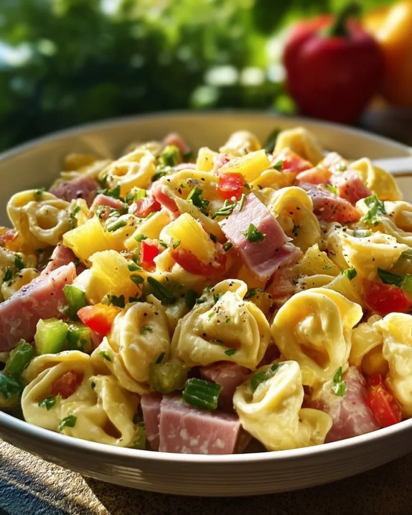 Colorful Hawaiian Tortellini Salad with fresh ingredients and tropical flavors.