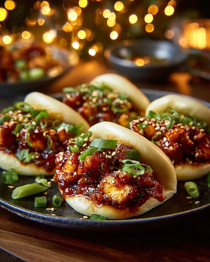 Korean Chicken Bun with sesame seeds and fresh vegetables