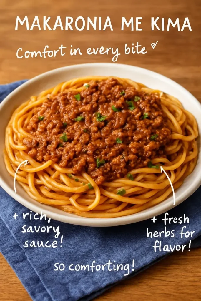 Plate of pasta topped with rich meat sauce and fresh herbs