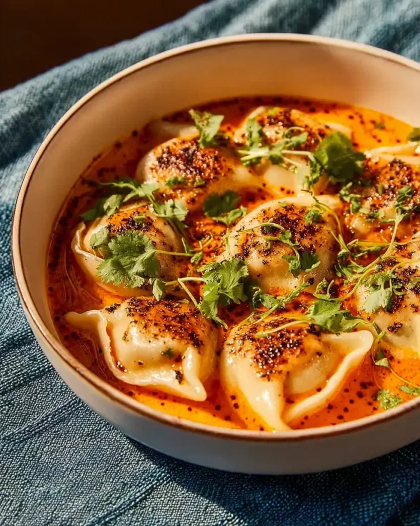 Viral Trader Joe's Dumpling Bake recipe with delicious dumplings and toppings.