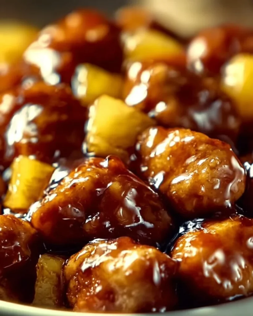 Delicious Brown Sugar Pineapple Chicken served on a plate with fresh herbs