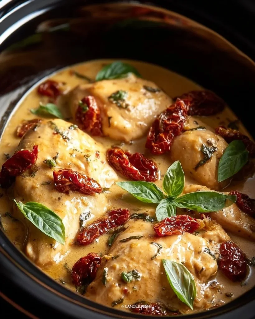 Delicious Crockpot Marry Me Chicken served with herbs and creamy sauce