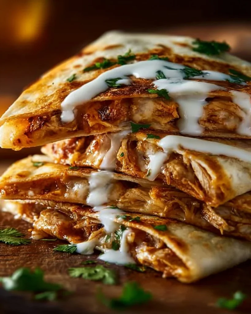 Delicious chicken quesadilla served on a plate with salsa and avocado