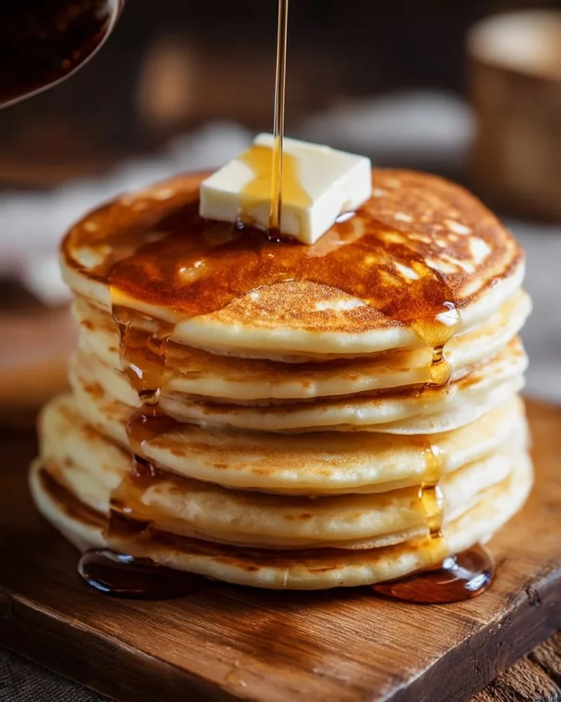 Stack of fluffy Greek yogurt protein pancakes topped with fresh berries