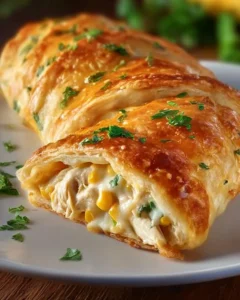 Melt-in-your-mouth cheesy chicken crescent rolls on a plate.