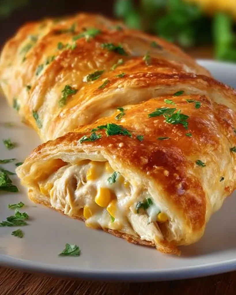 Melt-in-your-mouth cheesy chicken crescent rolls on a plate.