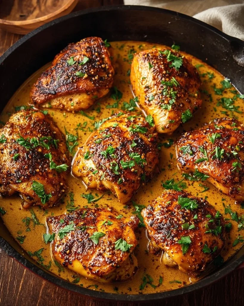 Delicious cowboy butter chicken served with herbs and spices.