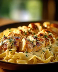 One-Pan Chicken with Buttered Noodles served on a plate