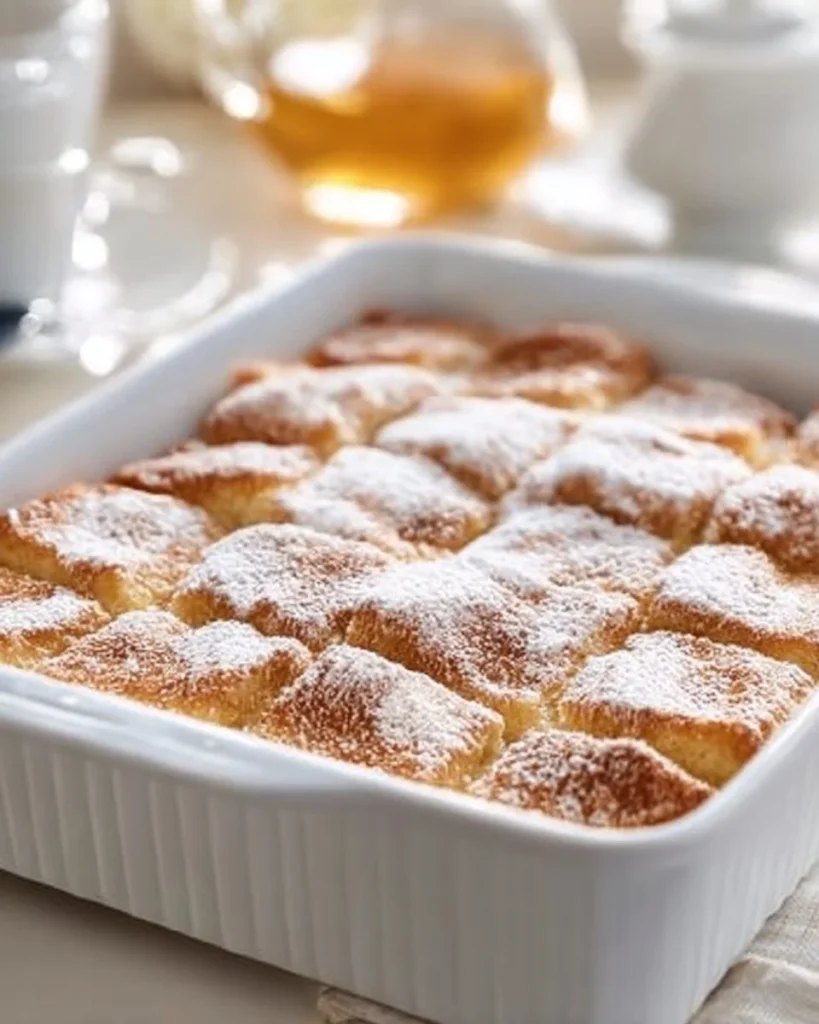 Delicious traditional French toast casserole topped with fresh berries and syrup.